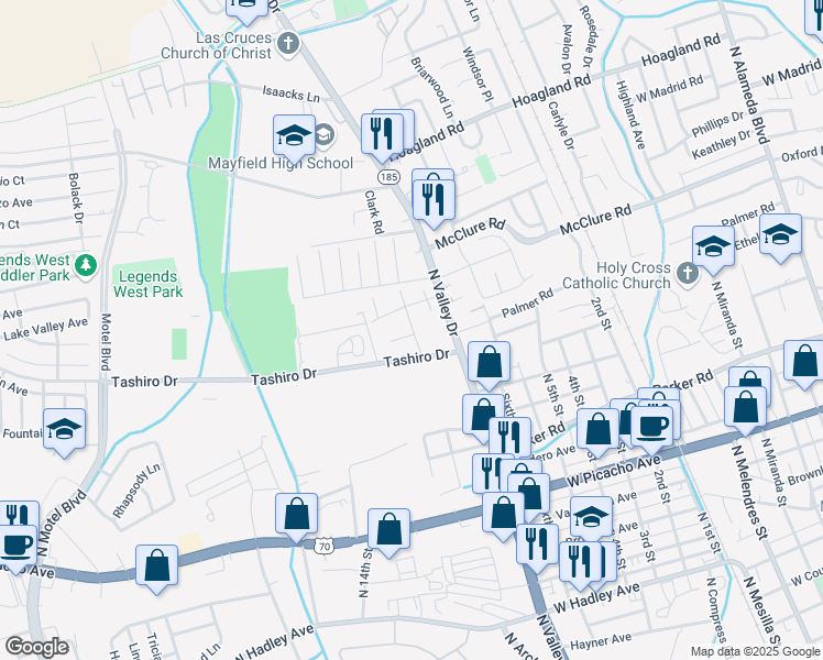 map of restaurants, bars, coffee shops, grocery stores, and more near 1553 Medina Drive in Las Cruces