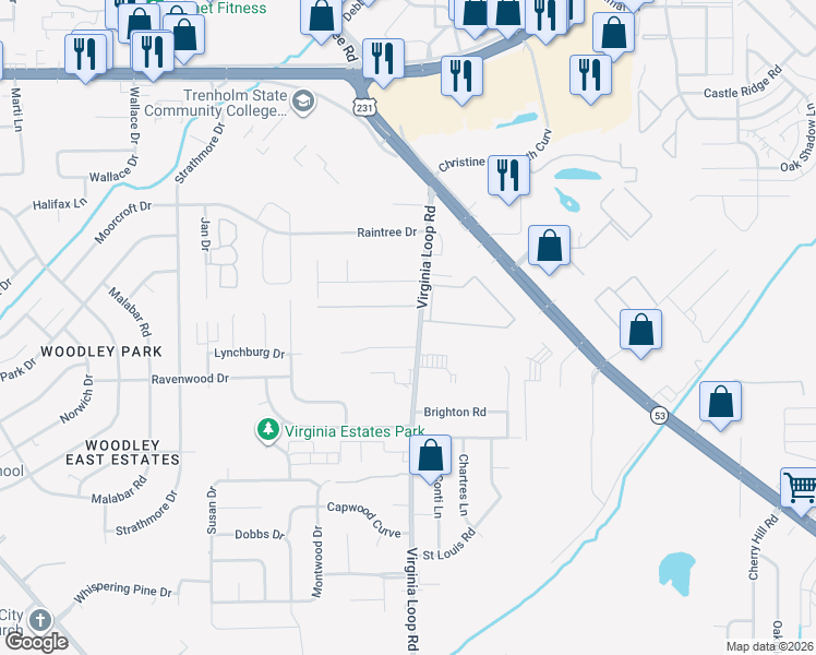 map of restaurants, bars, coffee shops, grocery stores, and more near 4440 Virginia Loop Road in Montgomery
