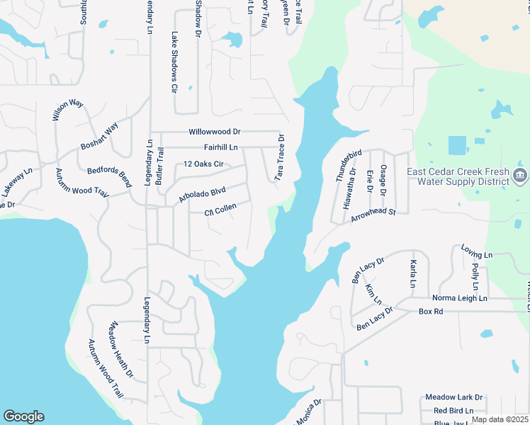 map of restaurants, bars, coffee shops, grocery stores, and more near 116 Camino Robles Street in Gun Barrel City