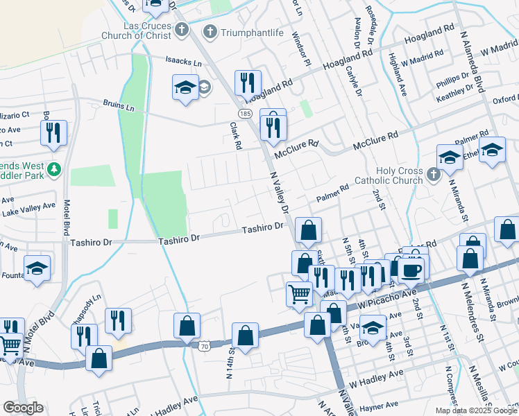 map of restaurants, bars, coffee shops, grocery stores, and more near 1592 Medina Drive in Las Cruces