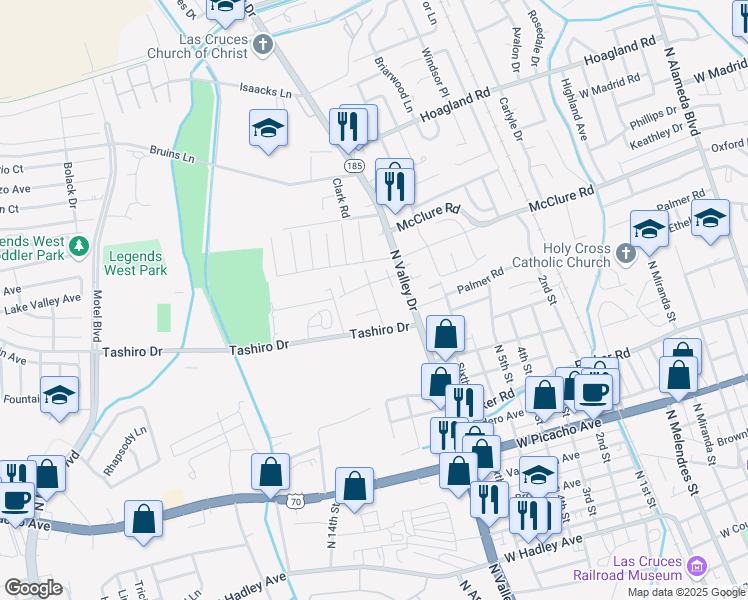 map of restaurants, bars, coffee shops, grocery stores, and more near 1565 Medina Drive in Las Cruces