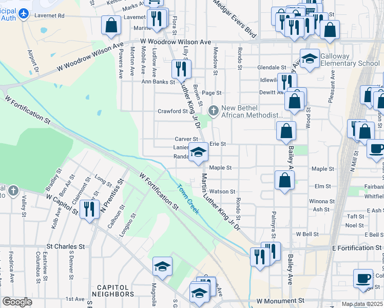 map of restaurants, bars, coffee shops, grocery stores, and more near 830 Randall Street in Jackson