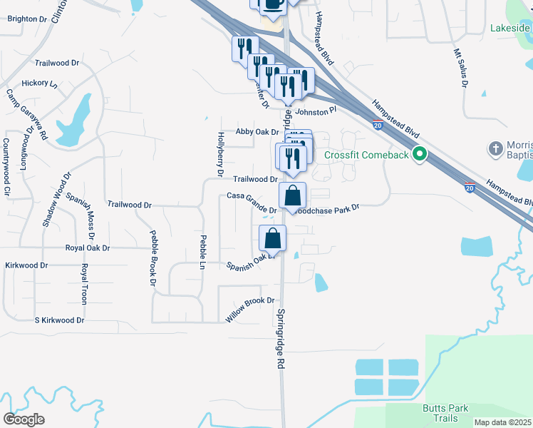 map of restaurants, bars, coffee shops, grocery stores, and more near 109 Casa Grande Drive in Clinton