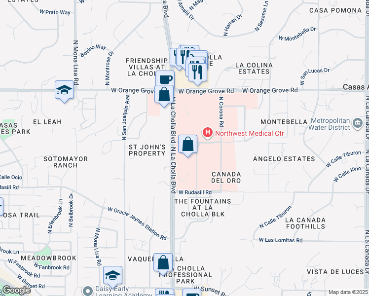 map of restaurants, bars, coffee shops, grocery stores, and more near 2055 West Hospital Drive in Tucson
