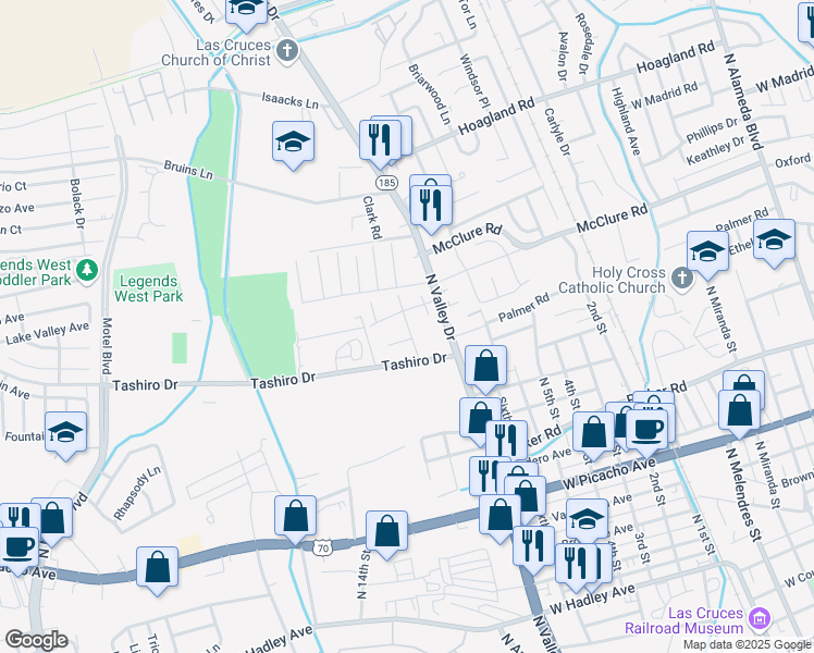 map of restaurants, bars, coffee shops, grocery stores, and more near 1569 Medina Drive in Las Cruces