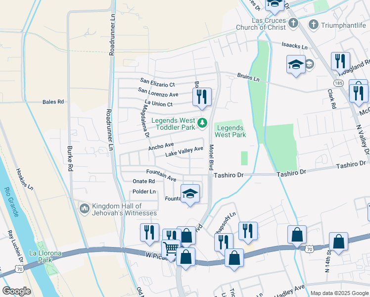 map of restaurants, bars, coffee shops, grocery stores, and more near 2886 Lake Valley Avenue in Las Cruces