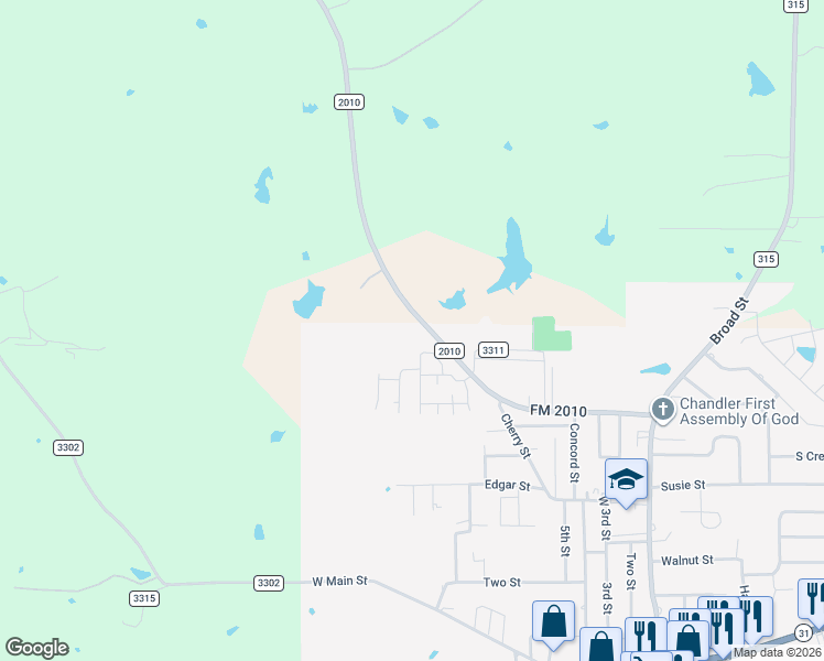 map of restaurants, bars, coffee shops, grocery stores, and more near 12669 Farm to Market Road 2010 in Chandler