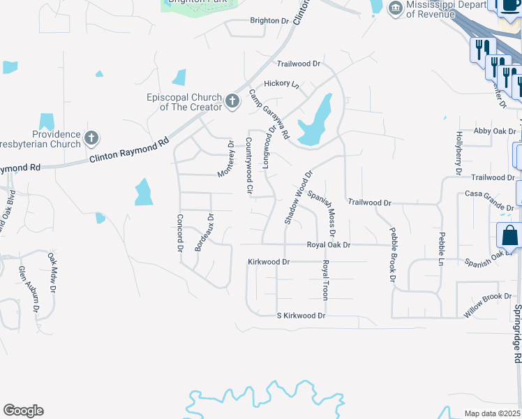 map of restaurants, bars, coffee shops, grocery stores, and more near 109 Caroline Cove in Clinton