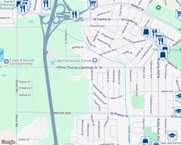 map of restaurants, bars, coffee shops, grocery stores, and more near 109 Nimitz St in Jackson