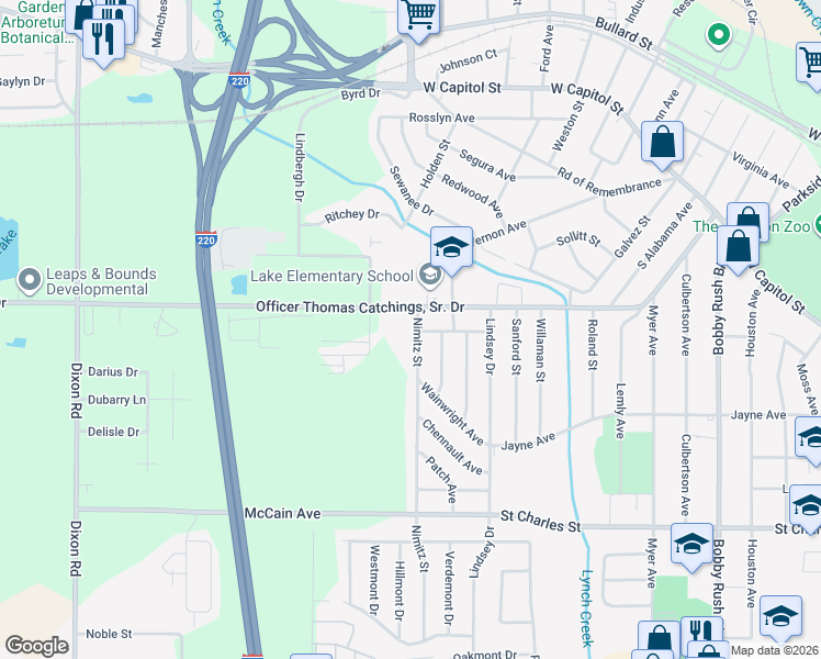 map of restaurants, bars, coffee shops, grocery stores, and more near 109 Nimitz Street in Jackson