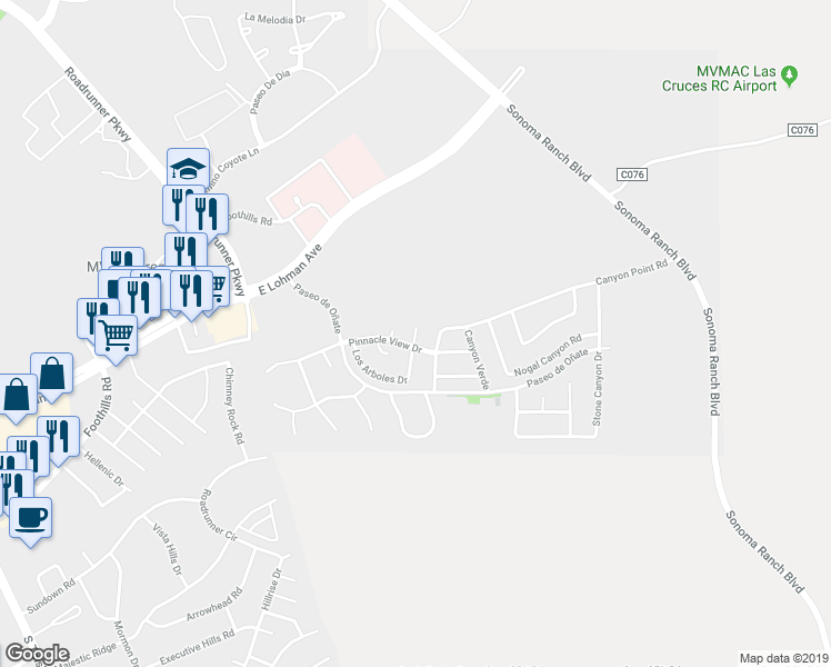 map of restaurants, bars, coffee shops, grocery stores, and more near 281 Los Arboles Ct in Las Cruces