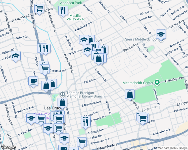 map of restaurants, bars, coffee shops, grocery stores, and more near 820 Fir Avenue in Las Cruces