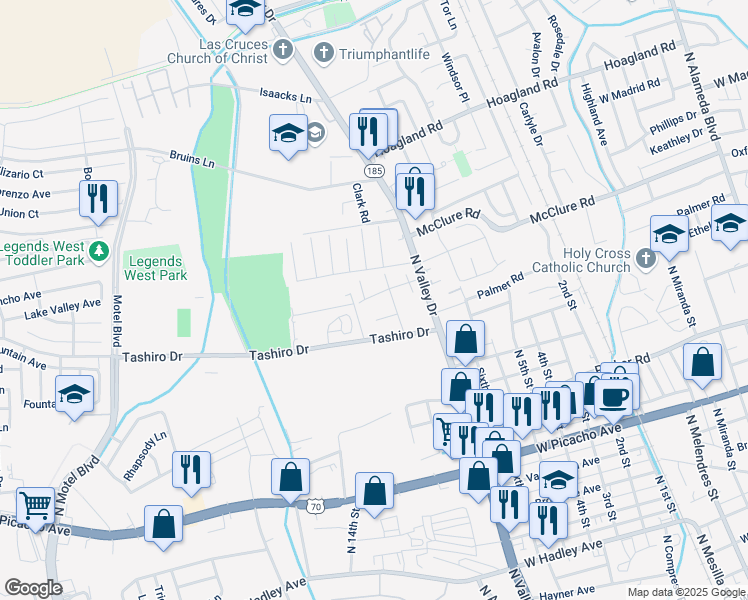 map of restaurants, bars, coffee shops, grocery stores, and more near 1533 Casa Drive in Las Cruces