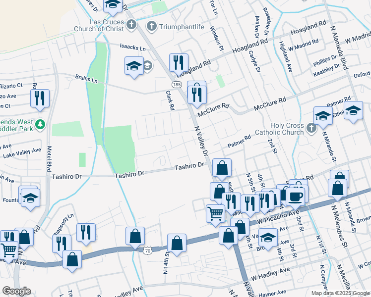 map of restaurants, bars, coffee shops, grocery stores, and more near 1577 Medina Drive in Las Cruces