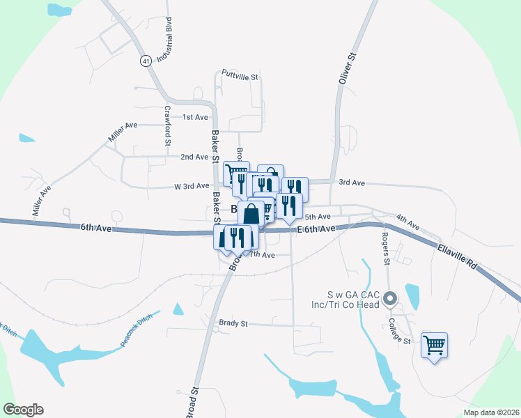 map of restaurants, bars, coffee shops, grocery stores, and more near in Buena Vista
