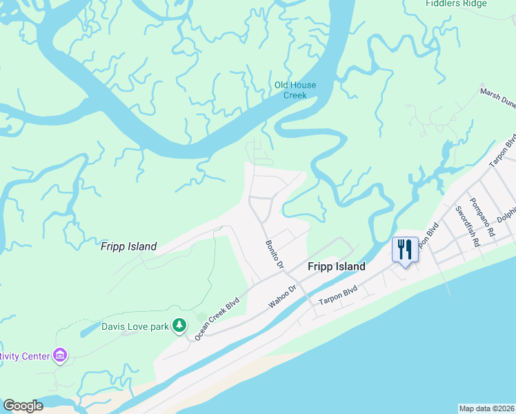 map of restaurants, bars, coffee shops, grocery stores, and more near 833 Bonito Drive in Saint Helena Island