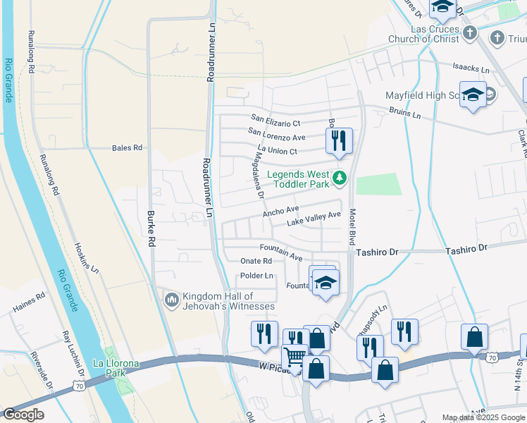 map of restaurants, bars, coffee shops, grocery stores, and more near 2932 Ancho Avenue in Las Cruces