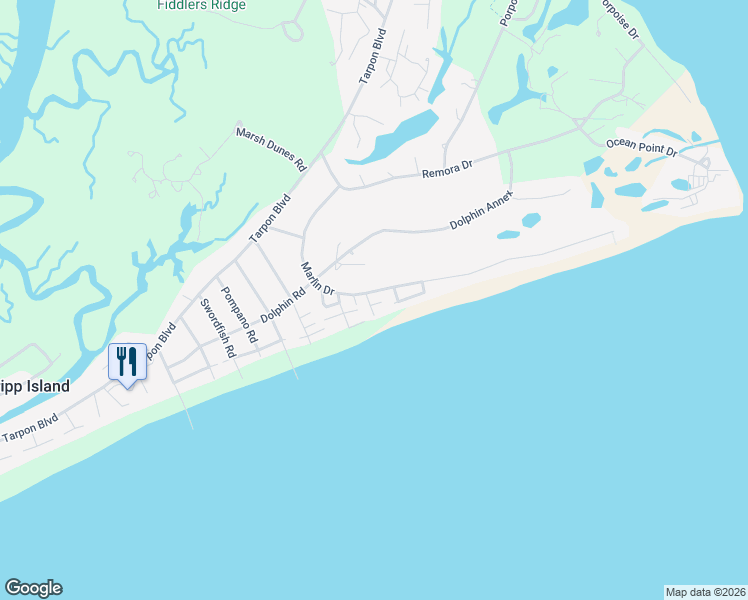 map of restaurants, bars, coffee shops, grocery stores, and more near 741 Marlin Drive in Fripp Island
