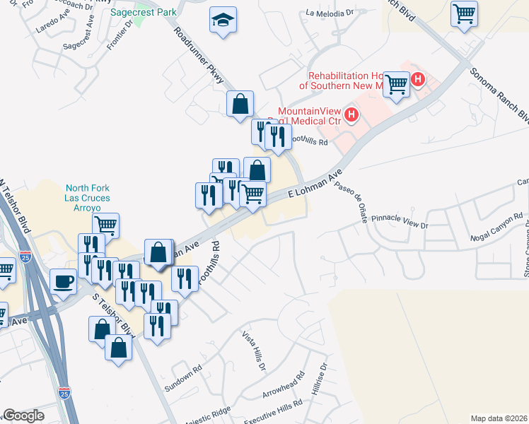 map of restaurants, bars, coffee shops, grocery stores, and more near 3950 E Lohman Ave in Las Cruces