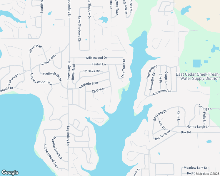 map of restaurants, bars, coffee shops, grocery stores, and more near 111 Camino Robles Street in Gun Barrel City