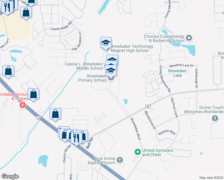 map of restaurants, bars, coffee shops, grocery stores, and more near 4445 Brewbaker Drive in Montgomery