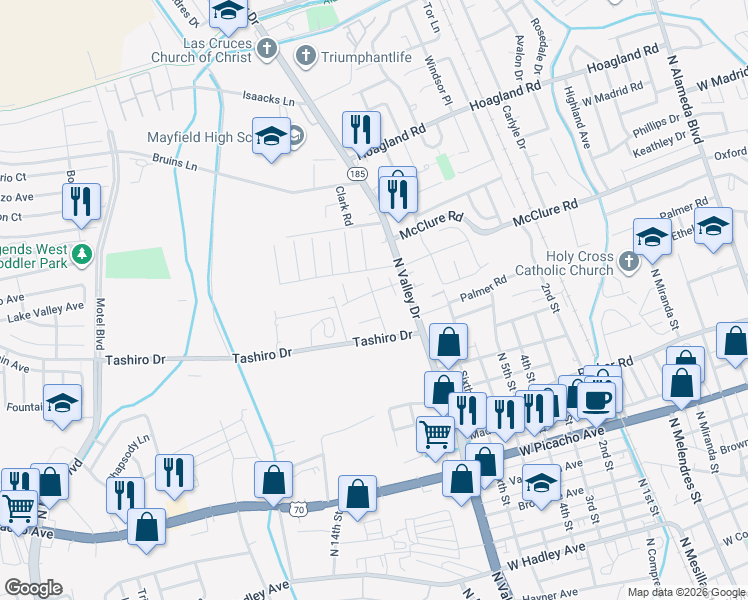 map of restaurants, bars, coffee shops, grocery stores, and more near 1583 Medina Drive in Las Cruces