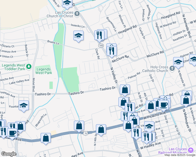 map of restaurants, bars, coffee shops, grocery stores, and more near 1617 Casita Court in Las Cruces