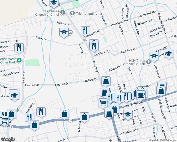 map of restaurants, bars, coffee shops, grocery stores, and more near 1592 Medina Drive in Las Cruces