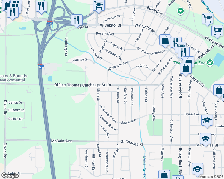 map of restaurants, bars, coffee shops, grocery stores, and more near 4204 Halsey Avenue in Jackson