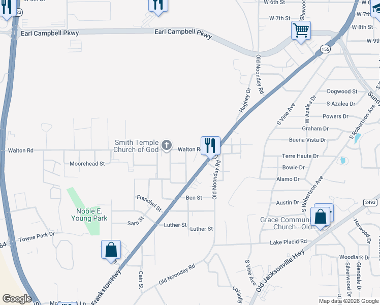 map of restaurants, bars, coffee shops, grocery stores, and more near 2224 Walton Road in Tyler