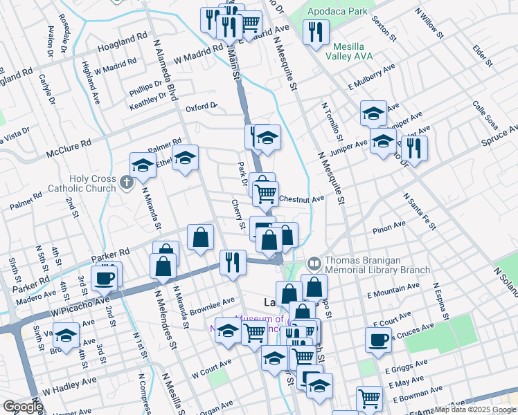 map of restaurants, bars, coffee shops, grocery stores, and more near 113 East Fleming Avenue in Las Cruces