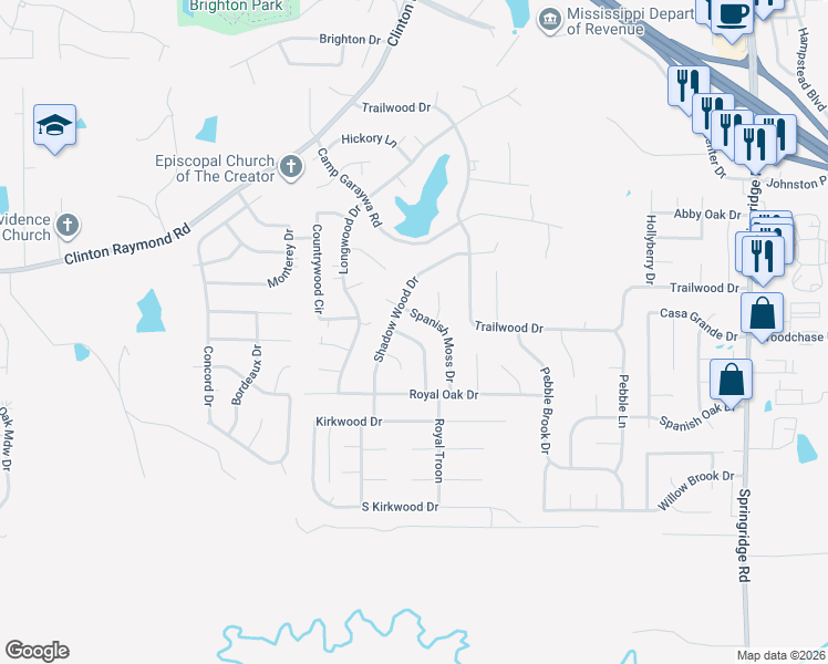 map of restaurants, bars, coffee shops, grocery stores, and more near 116 Moss Wood Lane in Clinton