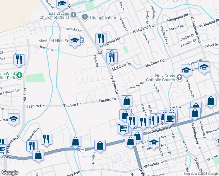 map of restaurants, bars, coffee shops, grocery stores, and more near 1575 Dodgen Court in Las Cruces