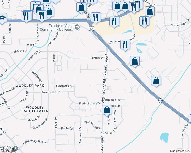 map of restaurants, bars, coffee shops, grocery stores, and more near 3301 Lynchburg Drive in Montgomery
