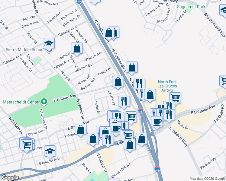 map of restaurants, bars, coffee shops, grocery stores, and more near 1918 Buchanan Avenue in Las Cruces