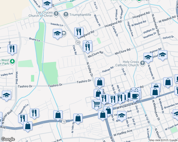 map of restaurants, bars, coffee shops, grocery stores, and more near 1570 Dodgen Court in Las Cruces