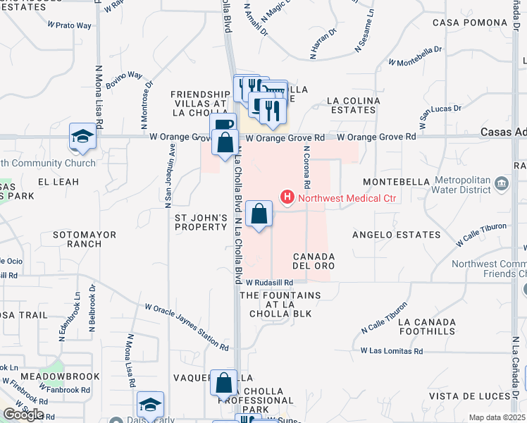 map of restaurants, bars, coffee shops, grocery stores, and more near 2053 West Hospital Drive in Tucson