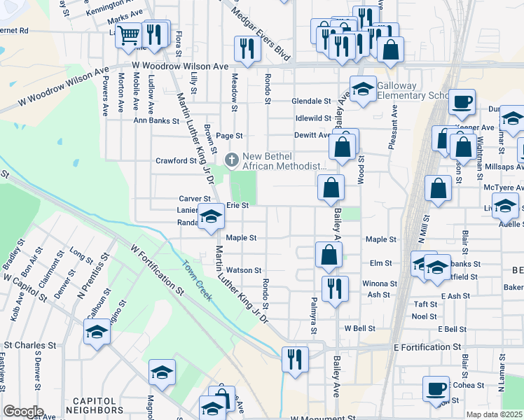 map of restaurants, bars, coffee shops, grocery stores, and more near 618 Randall Street in Jackson