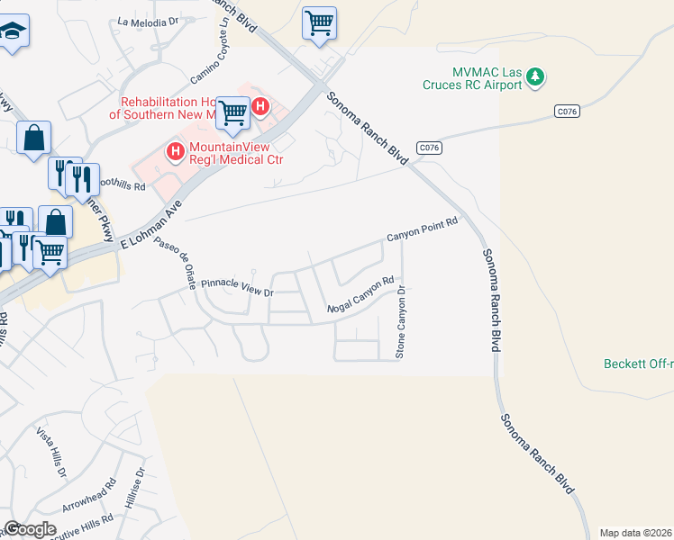 map of restaurants, bars, coffee shops, grocery stores, and more near 4594 Rock Canyon Loop in Las Cruces