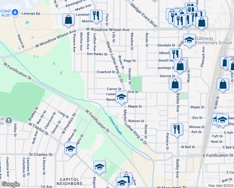 map of restaurants, bars, coffee shops, grocery stores, and more near 830 Randall Street in Jackson