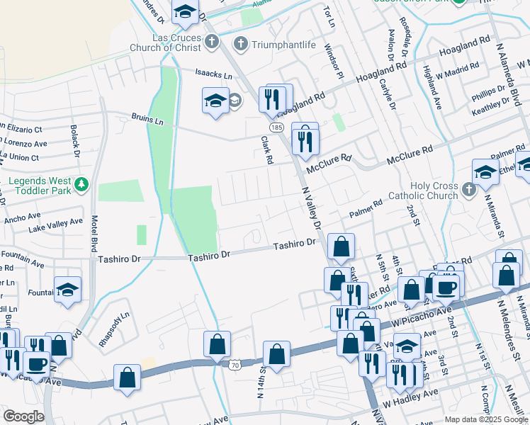 map of restaurants, bars, coffee shops, grocery stores, and more near 1617 Casita Court in Las Cruces