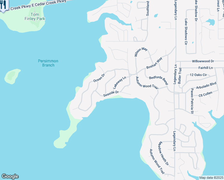 map of restaurants, bars, coffee shops, grocery stores, and more near 137 Seaside Drive in Gun Barrel City