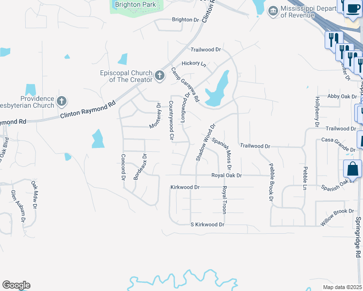 map of restaurants, bars, coffee shops, grocery stores, and more near 109 Caroline Cove in Clinton