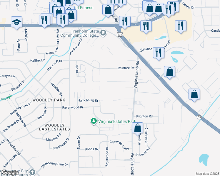 map of restaurants, bars, coffee shops, grocery stores, and more near 3171 Virginia Downs in Montgomery