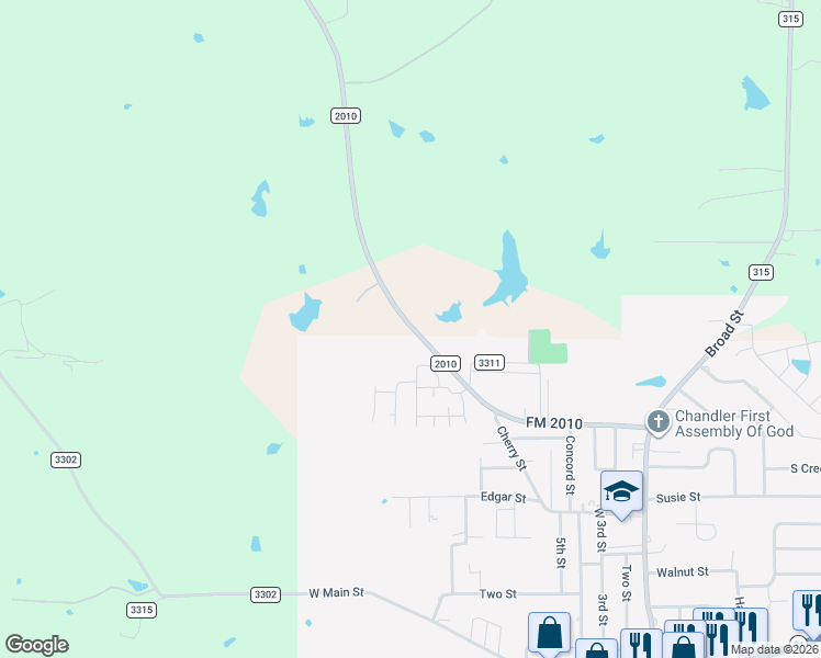 map of restaurants, bars, coffee shops, grocery stores, and more near 12669 Farm to Market Road 2010 in Chandler