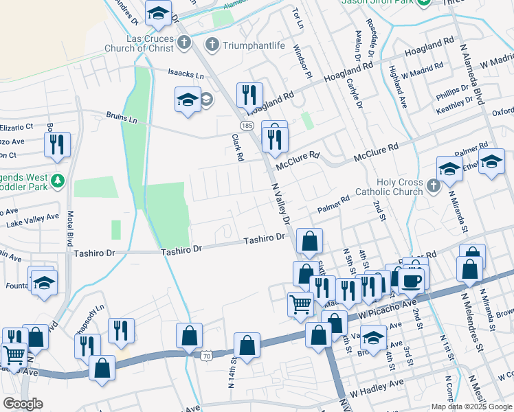 map of restaurants, bars, coffee shops, grocery stores, and more near 1605 Medina Drive in Las Cruces
