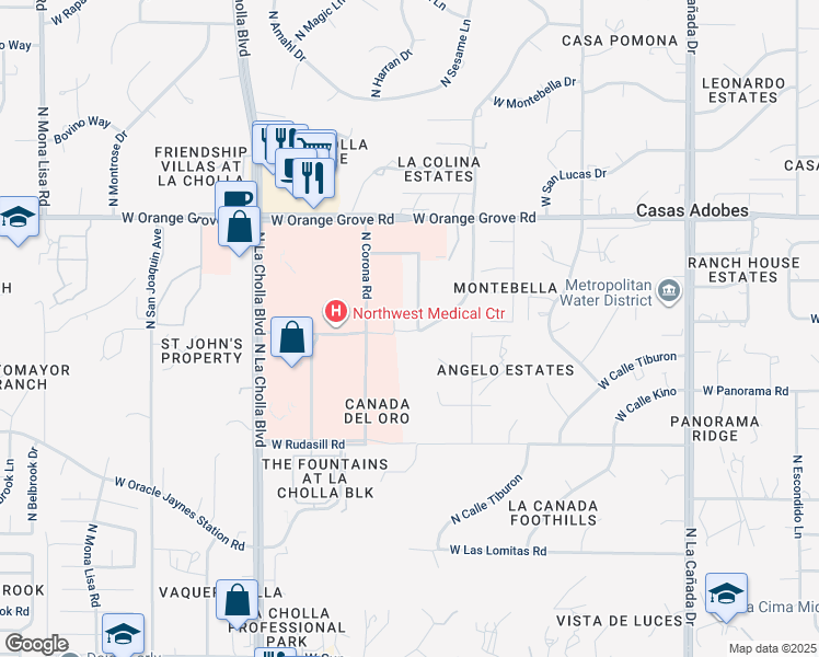 map of restaurants, bars, coffee shops, grocery stores, and more near 1840 West Placita Del Coyote in Tucson