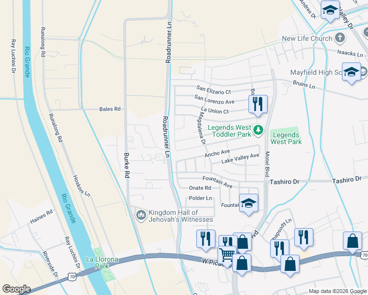 map of restaurants, bars, coffee shops, grocery stores, and more near 2964 Ancho Avenue in Las Cruces