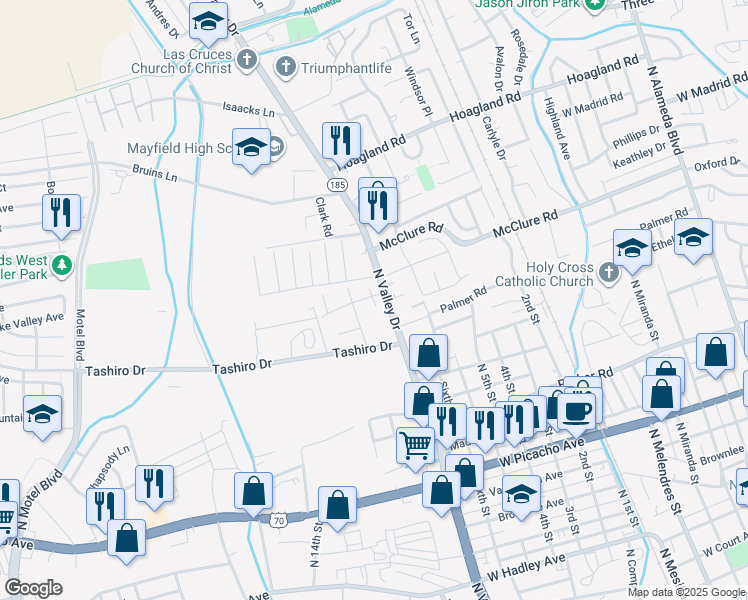 map of restaurants, bars, coffee shops, grocery stores, and more near 1560 Dodgen Court in Las Cruces