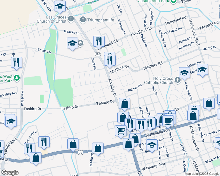 map of restaurants, bars, coffee shops, grocery stores, and more near 1580 Dodgen Court in Las Cruces